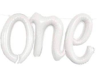 16" White Script Letter Balloon,White First Birthday Balloon Banner,White 1st Birthday Decorations,Gold,Silver,One Cursive Letters Balloon