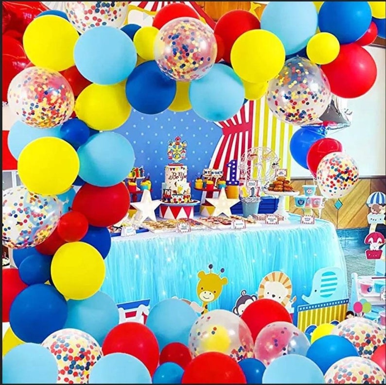 137 Pcs Carnival Circus Balloon Garland Arch Kit,Red Yellow And Blue Circus Party Decorations,Birthday Backdrop Garland,Baby Shower Decor image 2