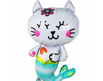 Mermaid Cat Foil Balloon: Under The Sea Party Decor (31 inch)