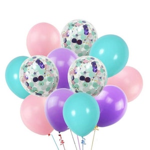 Unicorn Mermaid Party Balloons: Purple, Teal, Pink Latex & Confetti