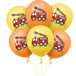 10 Pcs Fire Trucks Themed Latex Balloons,Firetruck Birthday party decorations,Firefighters Party Balloons,Firetruck 12" Printed Balloons