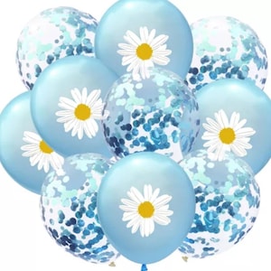 Blue Daisy Balloons: Groovy Party Decor, Latex Confetti Balloons