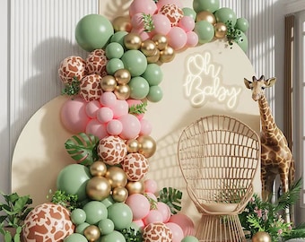 Giraffe Balloon Garland Kit: Pink, Sage & Gold Safari Party Decor