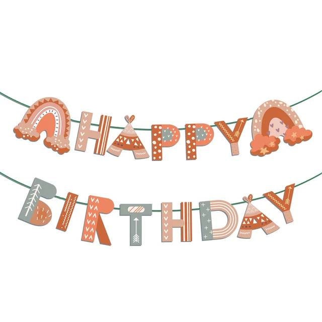 Boho Rainbow Happy Birthday Party BannerBoho Backdrop Garland Banner Bohemian Birthday Decorations