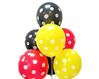 Polka Dot Latex Balloons: Red, Yellow & Black Party Decor