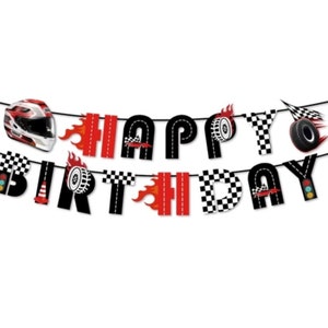 Race Car Birthday Banner: Checkered Flag Racing Party Garland