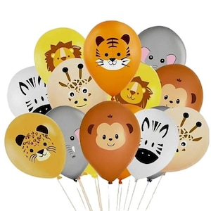 Jungle Safari Balloons,Safari Animal Print Balloons,Baby Shower Decor,Birthday Decorations,Lion,Giraffe,Tiger,Zebra,Elephant,Monkey Balloons