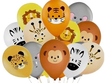 Safari Animals Printed Balloons, Kids Birthday Party Decor, Baby Shower Decorations, Set of 14
