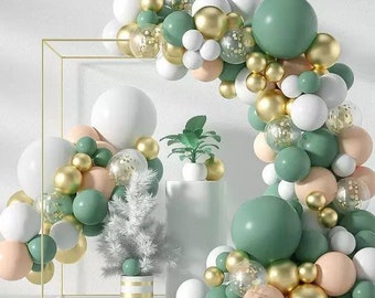 Sage Green White & Gold Latex Balloon Garland Arch Kit For Weddings Baby and Bridal Showers,Wild Forest Jungle Safari Birthday Decorations