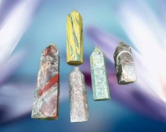 Authentic Crystal Towers - Natural Energy Obelisk - Bloodstone, Unakite, Pink Tree Agate, Chrysocolla