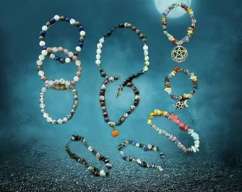 Crystal Bead Gem Stone Chakra Bracelets - Beaded Jewelry - Energy Metaphysical Jewelry - Quartz with Charms - Dragon Lace - Jasper