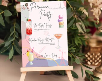 Parisian Party Themed Cocktail Menu & Welcome sign