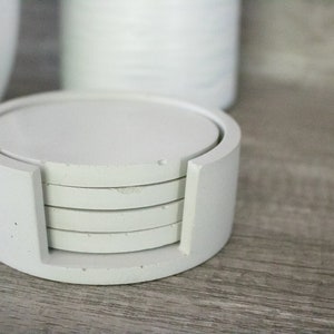 Concrete Round Coaster Set w/holder | Drink Coasters | Neutral Decor | Minimalist Living | Organic Modern | Handmade