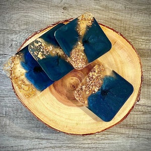 Navy Blue Square Coaster Set | Resin Tray | New Home Gift | Morn Decor