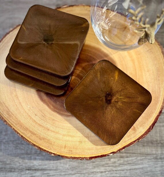 Handmade Brown Resin Coaster Set: Modern Neutral Decor
