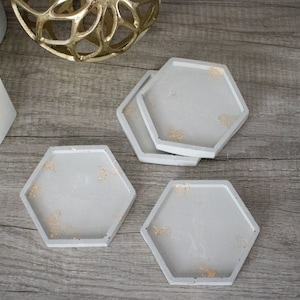 Concrete Hexagon Coaster Set: Neutral Stone Coffee Table Decor, Modern gift set