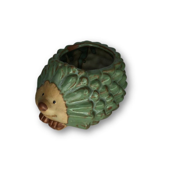 Green Antique Colored Hedgehog, Rustic Colored Flower Pot