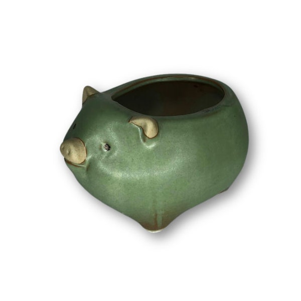 Green Antique Colored Pig, Rustic Colored Flower Pot