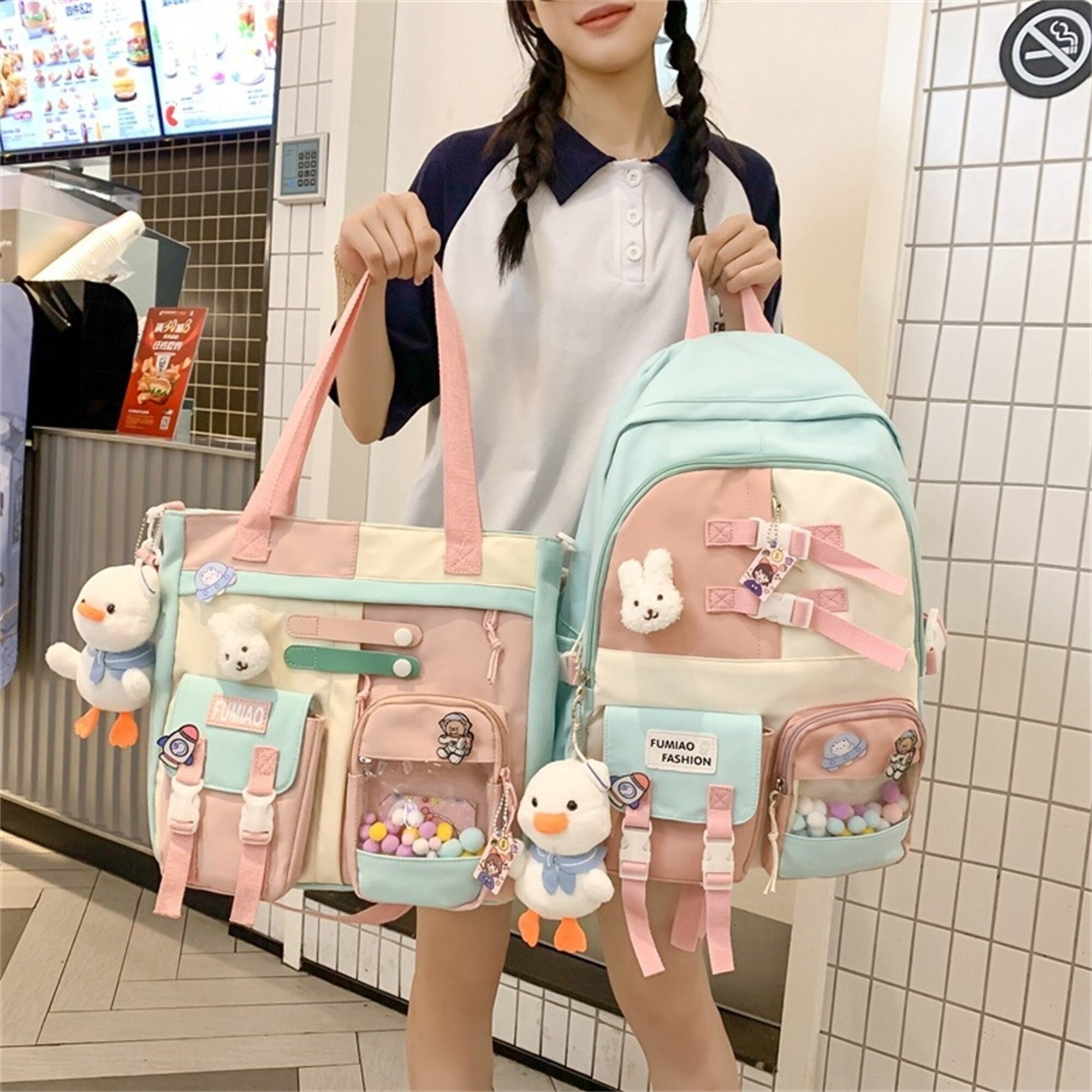 Kawaii Backpack Set Tie Dye Cartoon Pattern School Bag With - Temu