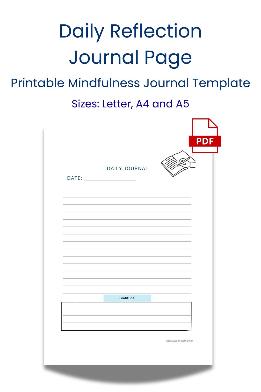 Daily Reflection Journal Page – Printable Gratitude Template for ...