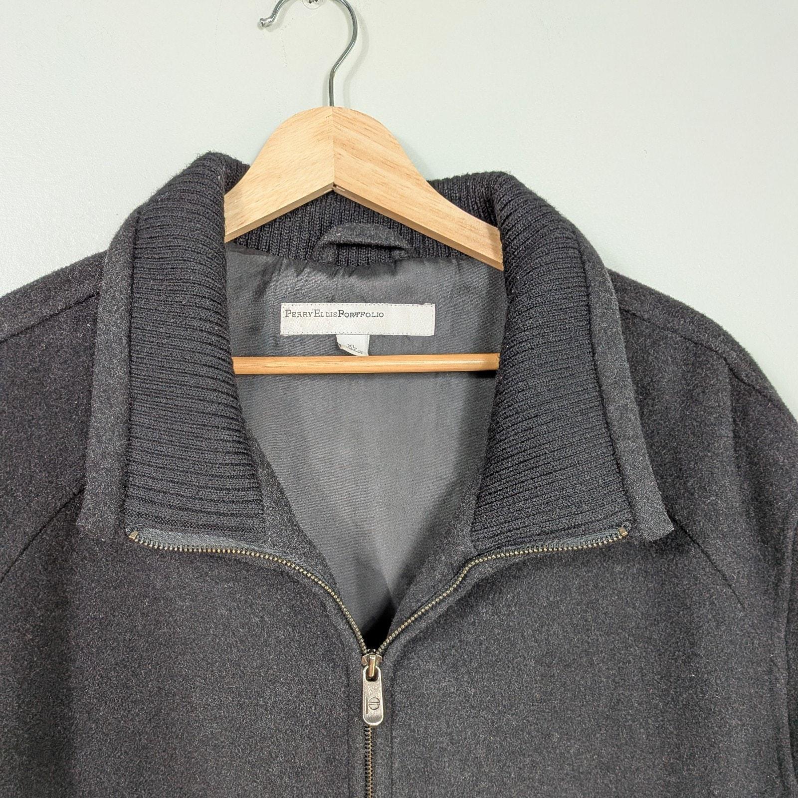 Perry Ellis Wool Cashmere Jacket Mens XL Black Vintage 90s Y2K