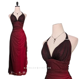shimmering garnet ombr halter neck maxi dress MAC DUGGAL BEADED A-LINE HALTER GOWN GARNET DRESS sz 4