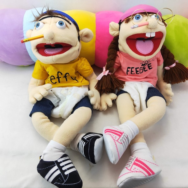 FREE SHIPPING Jeffy and   Feebee Girl Plush Toy Hand Puppet,Jeffy Plush Toy Cosplay,Jeffy Hat Hand Puppet Game.( Puppets Sold  Separately)