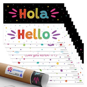 Juego de carteles de palabras y frases en español de Quarterhouse, materiales de aprendizaje para el aula de español - ESL para estudiantes y profesores de K-12, juego de 12,...
