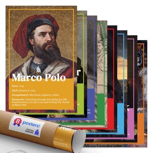 Quarterhouse Famous Explorers Poster Set, Social Studies Classroom Learning Materials for K-12 Students and Teachers, Set of 7, 12 x 18...