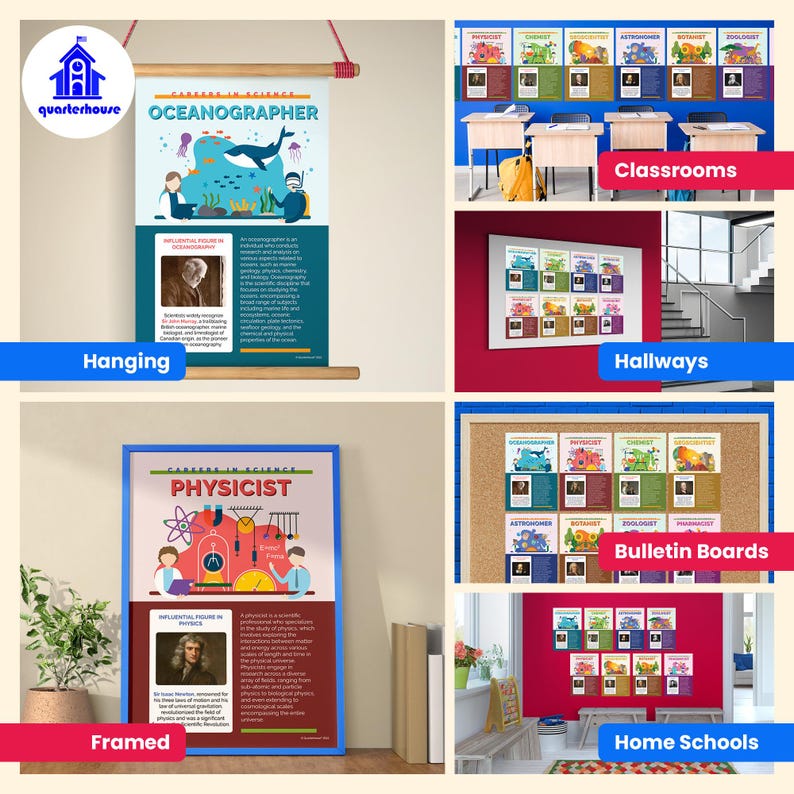 Quarterhouse Careers in Science Poster Set, Science Classroom Learning ...