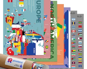 Quarterhouse Flags of the World Poster Set, Social Studies Classroom Learning Materials for K-12 Students and Teachers, Set of 7, 12 x 18...