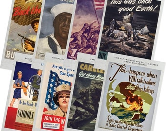 Quarterhouse WWII Posters Poster Set, Social Studies Classroom Learning Materials for K-12 Students and Teachers, Set of 8, 12 x 18...