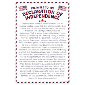 Quarterhouse Preamble to the Declaration of Independence Poster, Social Studies Classroom Materials for Teachers