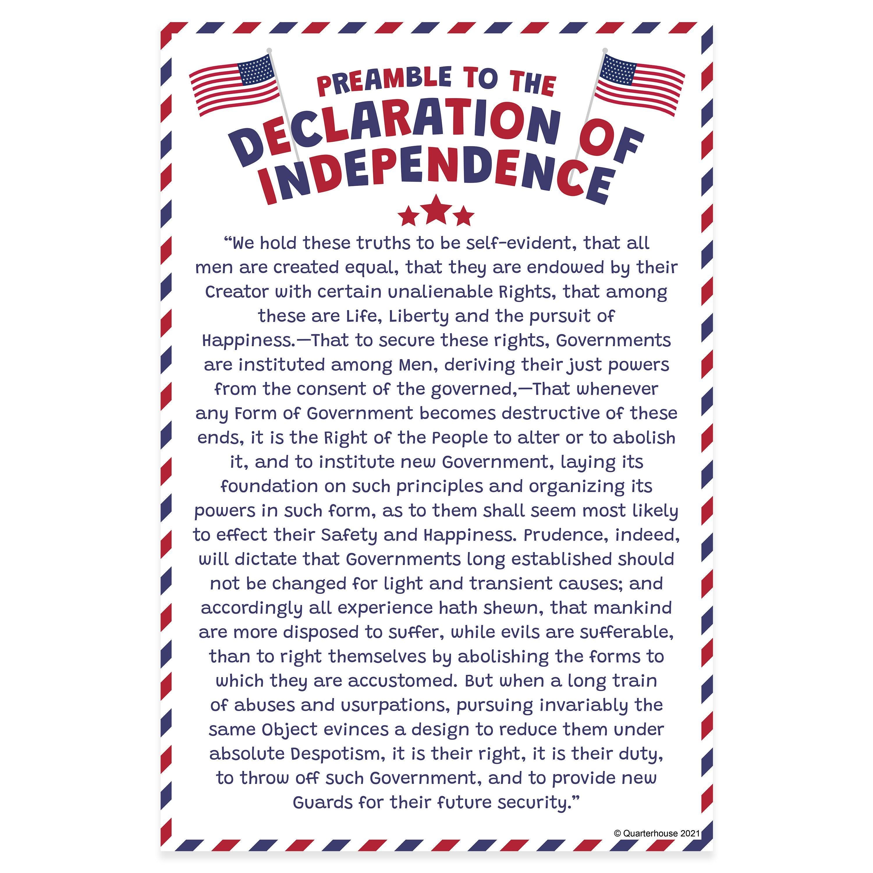 Quarterhouse Preamble to the Declaration of Independence Poster, Social Studies Classroom Materials for Teachers
