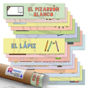 Quarterhouse Spanish Language Labels for Common Classroom Items (Non-Adhesive) Label Set, Spanish - ESL Learning Materials for K-12... image 1