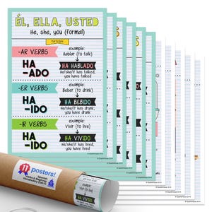 Quarterhouse Spanish Verbs & Beginner Vocabulary (Set F) Poster Set, Spanish Classroom Learning Materials for K-12 Students and Teachers,...
