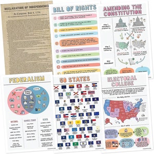 Quarterhouse US Government and Civics (Set B) Poster Set, Social Studies Classroom Learning Materials for K-12 Students and Teachers, Set...