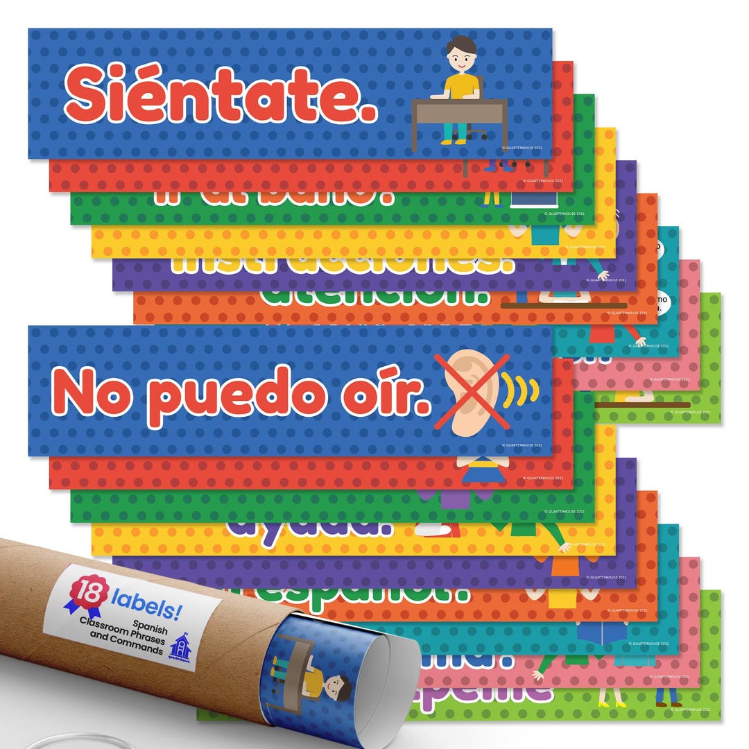 Quarterhouse Spanish Classroom Phrases and Commands Label Set, Spanish ...