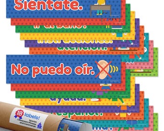 Quarterhouse Spanish Classroom Phrases and Commands Label Set, Spanish - ESL Classroom Learning Materials for K-12 Students and Teachers,...