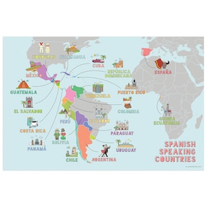 Quarterhouse Spanish-Speaking Countries - Map Poster, Spanish and ESL Classroom Materials for Teachers