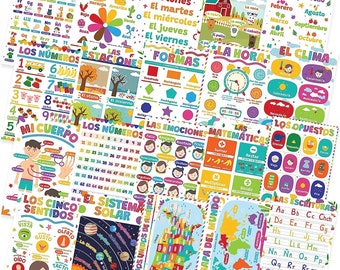 Quarterhouse Extreme Value 20 Large English-Spanish Educational Posters, Learning Materials for Toddlers and Kids, Double-Sided, 12x18,...