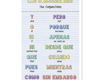 Quarterhouse Spanish Vocabulary - Conjunctions Poster, Spanish and ESL Classroom Materials for Teachers