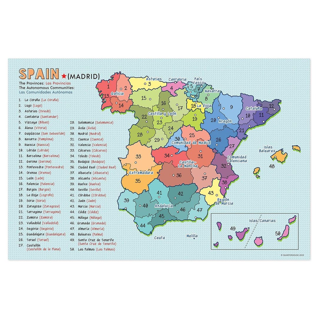 Quarterhouse Spanish Language Country Maps - Provinces, Provincial ...
