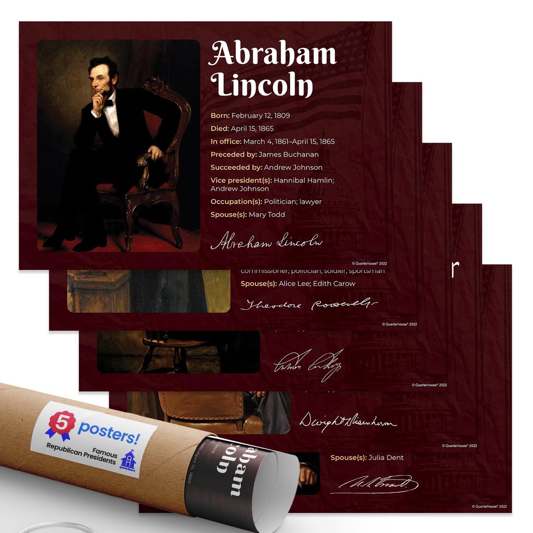 Quarterhouse Famous Republican Presidents Poster Set, Social Studies ...