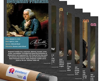 Quarterhouse Founding Fathers Poster Set, Social Studies Classroom Learning Materials for K-12 Students and Teachers, Set of 6, 12 x 18...