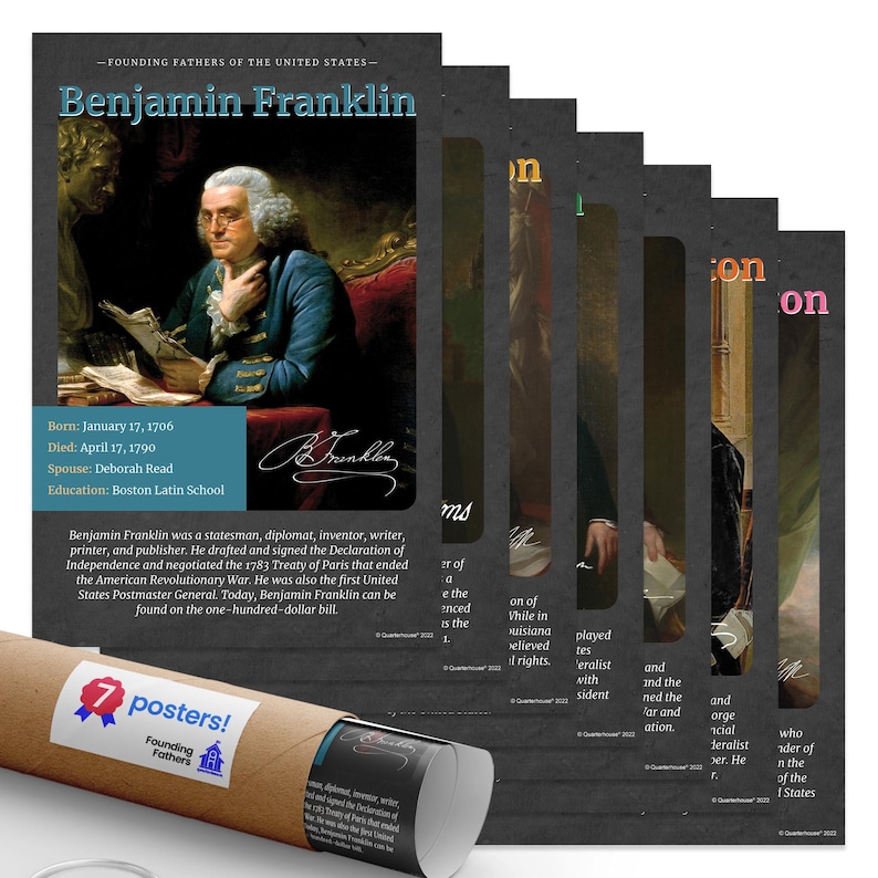 Quarterhouse Founding Fathers Poster Set, Social Studies Classroom Learning Materials for K-12 Students and Teachers, Set of 6, 12 x 18... image 1