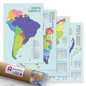 Quarterhouse Spanish Language Country Maps for the Classroom - Spain, Mexico, Central America/Caribbean, & South America Poster Set,...