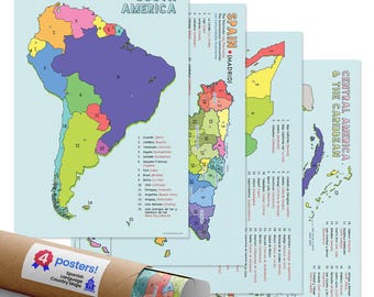 Quarterhouse Spanish Language Country Maps for the Classroom - Spain, Mexico, Central America/Caribbean, & South America Poster Set,...