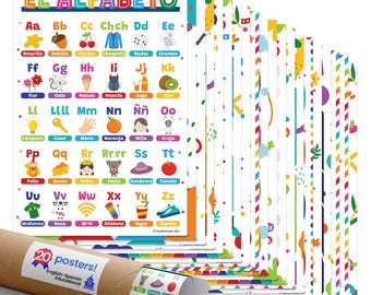 Quarterhouse Extreme Value 20 Large English-Spanish Educational Posters, Learning Materials for Toddlers and Kids, Double-Sided, 12x18,...