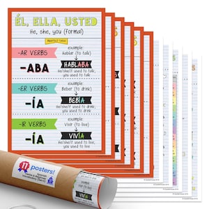 Quarterhouse Spanish Verbs & Beginner Vocabulary (Set H) Poster Set, Spanish Classroom Learning Materials for K-12 Students and Teachers,...